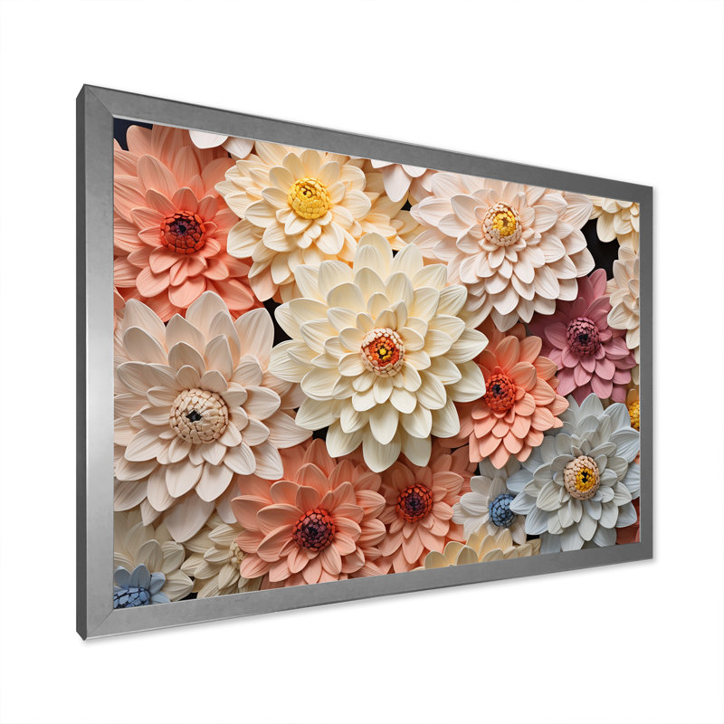 Sunnit Blooms Zinnias Flowers sur toile, Cadre simple argenté, H 24 po x l 32 po x P 1 po