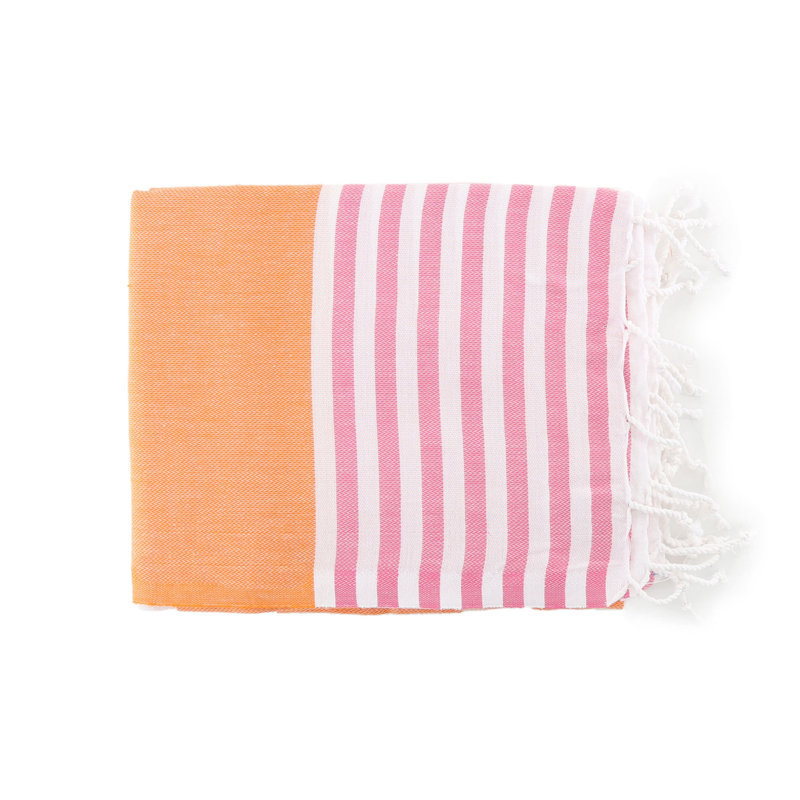 Serviette de plage 100% coton Eldridge, Orange / blanc / rouge