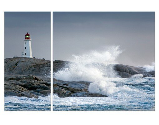 Leinwandbild Stürmische Wellen am Leuchtturm