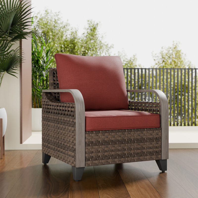 Fauteuil en rotin avec coussins pour l'extérieur, Rouge