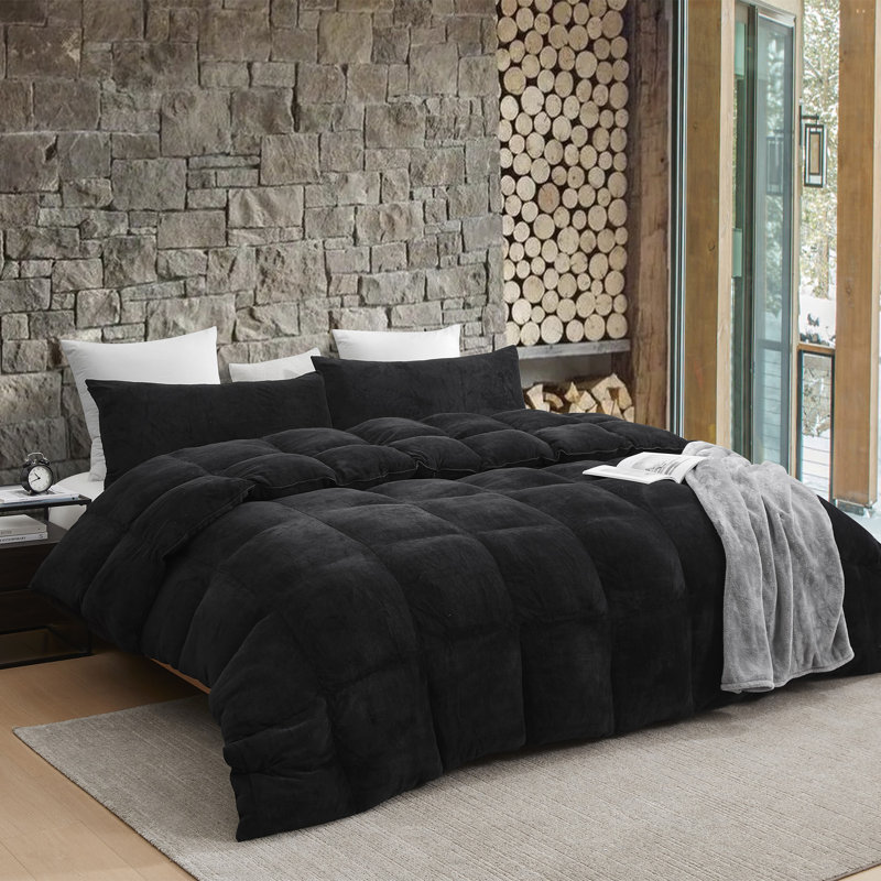 Ensemble d'édredon en microfibre 5 pièces, Édredon pour très grand lit + 2 très grandes ta, Noir