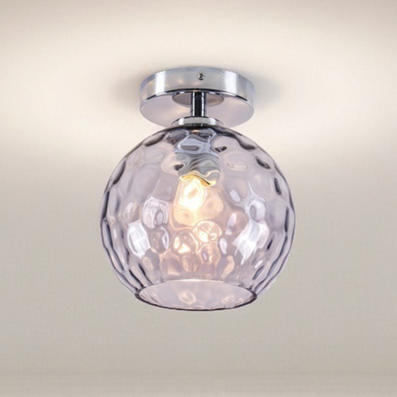 8 po Plafonnier semi-encastré chromé 1 lumière avec abat-jour sphérique en verre Smoky Stone, base E26, sans ampoules