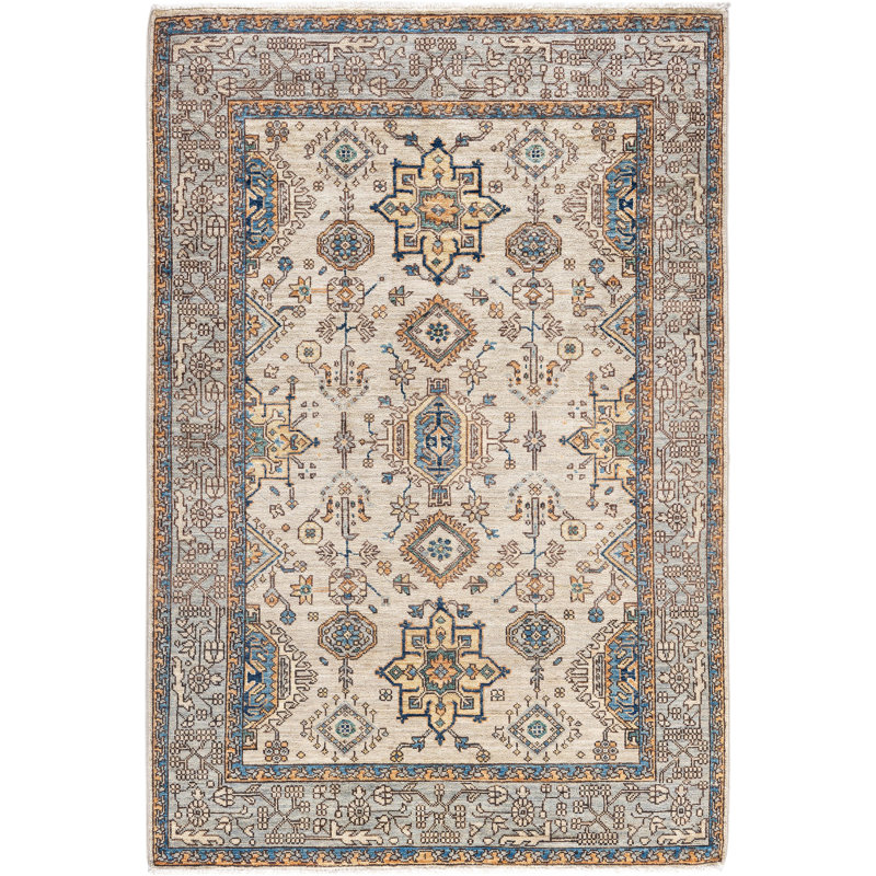 Tapis unique noué à la main gris Raffin de 3 pi 11 po x 5 pi 9 po Raffin