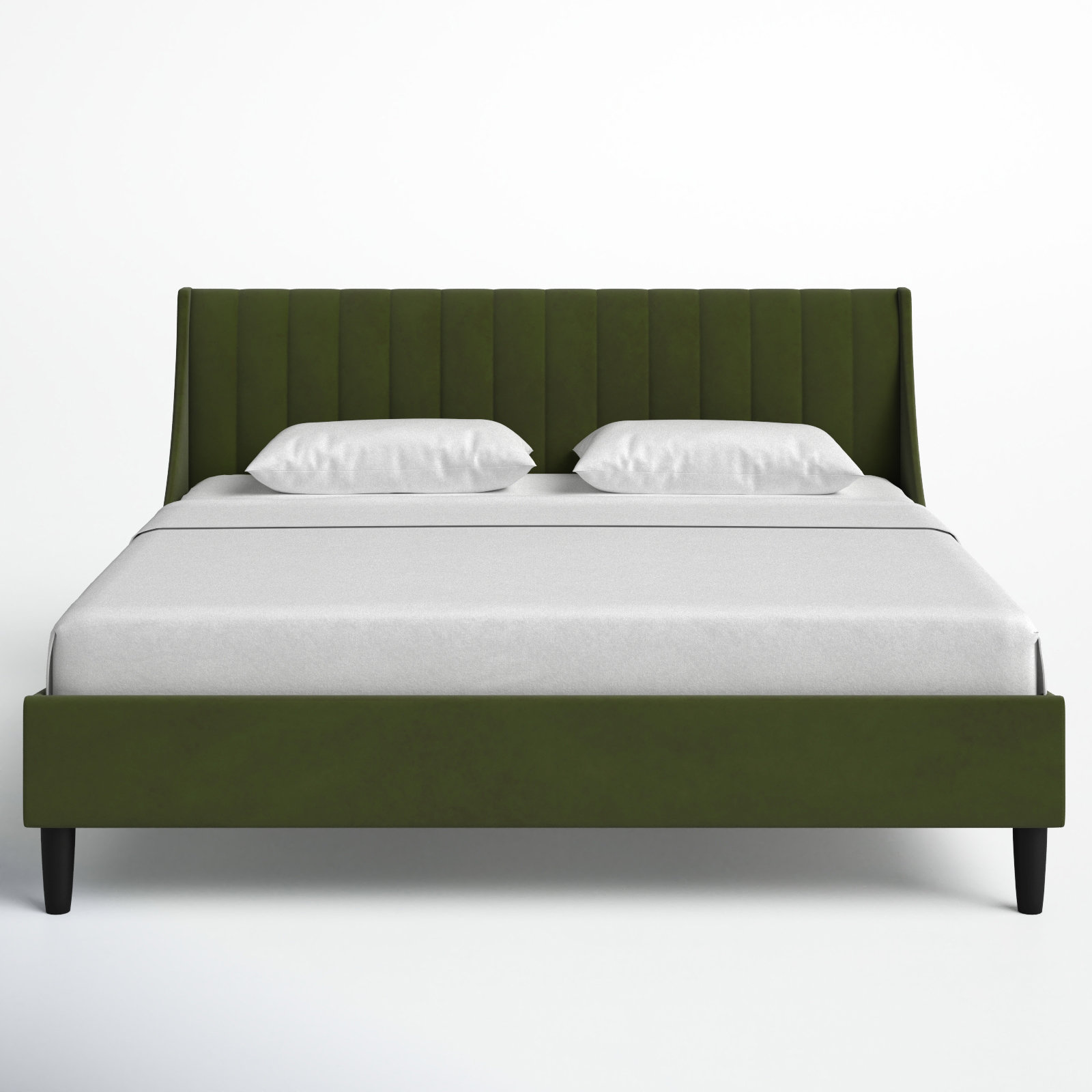 Helaina Velvet Upholstered Wingback Bed, King, Olive Green Velvet