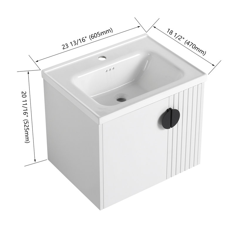 Meuble-lavabo mural avec lavabo en céramique, Blanc