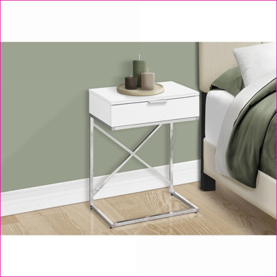Table basse blanc brillant avec structure en métal chromé et amp; Tiroir de rangement, peu encombrant pour le salon, la chambre à coucher