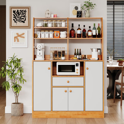 Wood Sideboard Buffet Cabinet, Large Cupboard Cabinet with Storage, Freestanding Kitchen Pantry Cabinets with Drawers, Adjustable Shelf & Storage Rack