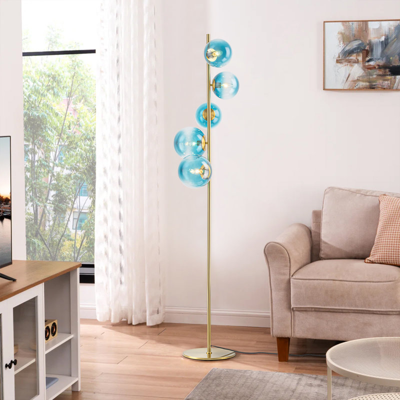 Burness 5-Light 66.9'' Gradient Blue Glass Globes Tree Floor Lamp