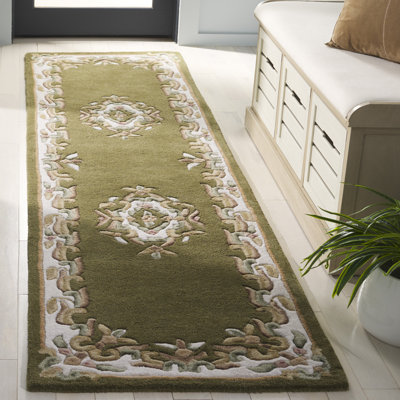 Tapis oriental olive / ivoire en laine / coton touffeté à la main Aubusson 301