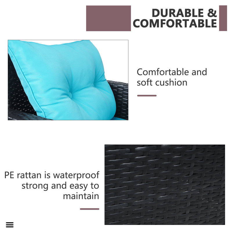 Lake Blue PE Wicker 5-Piece Patio Set with Glass Table