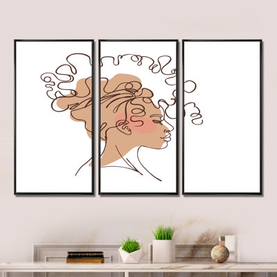 One Line Portrait of African American Woman I - 3 pièces, reproduction sur toile