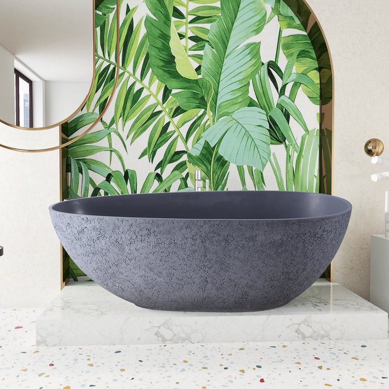 65.16'' x 33.27'' Freestanding Soaking Solid Surface Bathtub