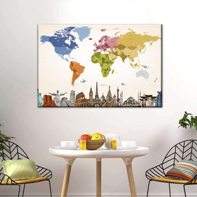 «World Map Vintage Hues World Map», reproduction sur toile