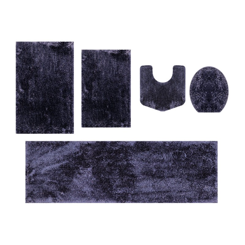 Essential 5-Piece Microfiber Bath Rug Set, Ultra Soft Plush Bathroom Mats, Non-Slip Rubber Backing, Water Absorbent, Quick-Dry, Machine Washable Rugs for Tub, Shower, Toilet and Sink, Navy