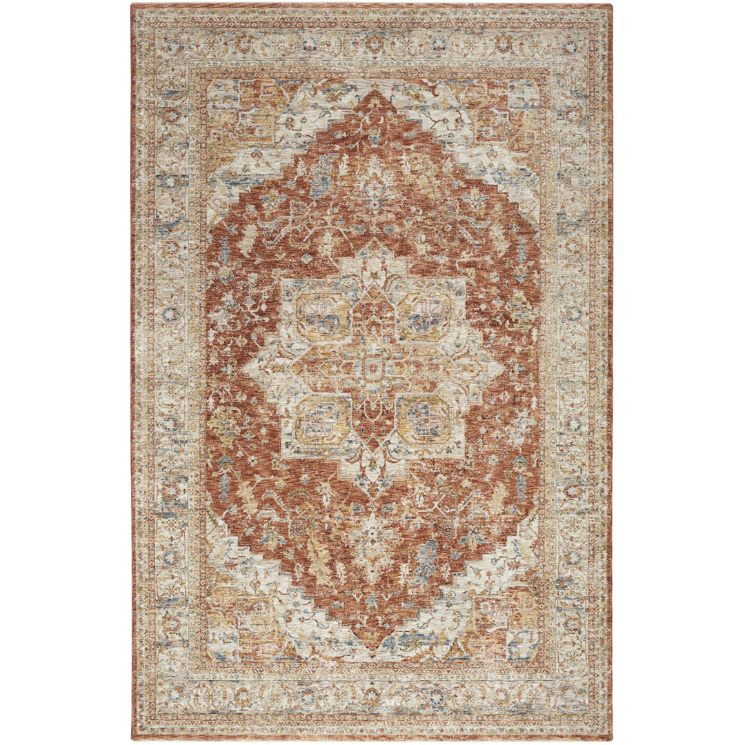 Makana Oriental Machine Woven Polyester Area Rug in Orange/Beige Bungalow Rose Rug 
