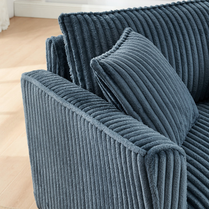 Blue Corduroy Lazy Chair With Ergonomic Design, Elastic , Suitable For Bedroom Windowsills Single - Person In Upholstery, Plastic Legs, Good Reading