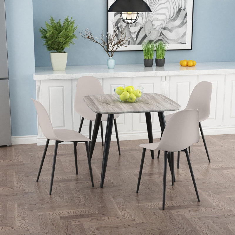 Aspen 5-Piece Casual Dining Set - Compact Square Table & 4 Curved Plastic Chairs, Gray, Calico