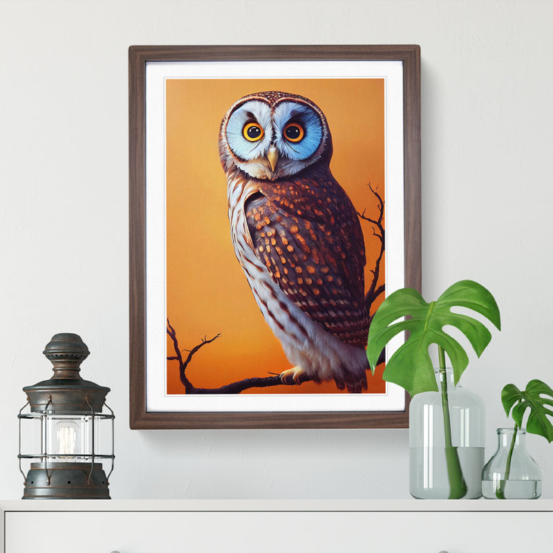 Owl upon a Branch No.1 - Framed Print, 46cm H x 34cm W x 2cm D, Walnut Framed