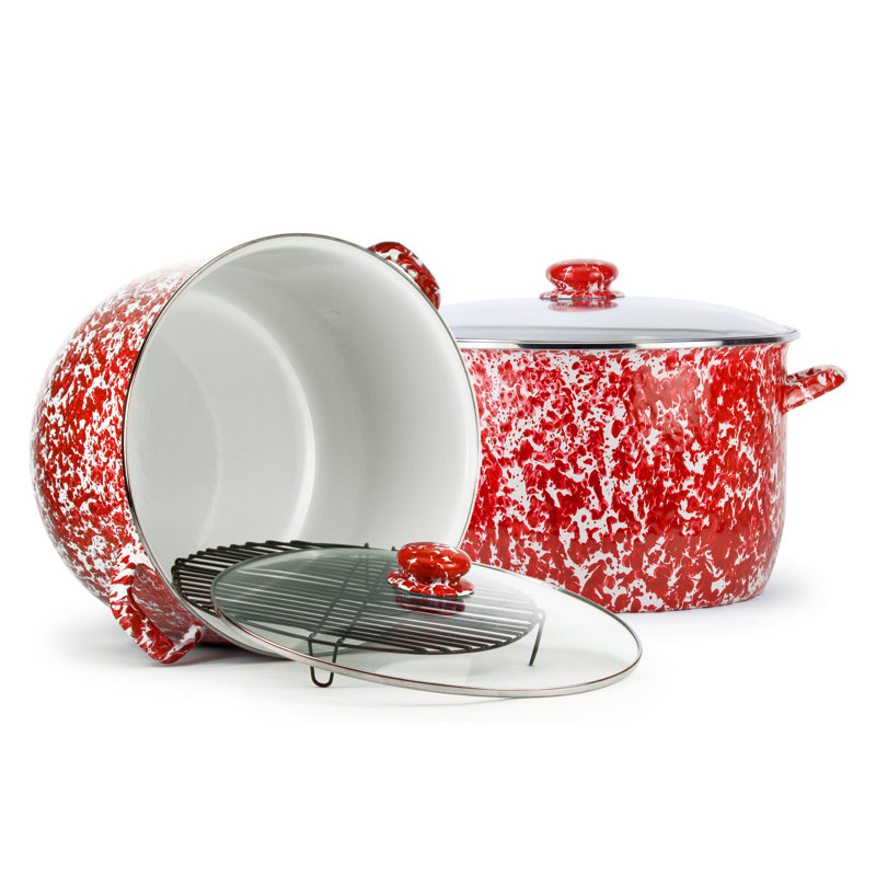 Golden Rabbit Red Swirl 18 Quarts Non-Stick Enamelware Stock Pot