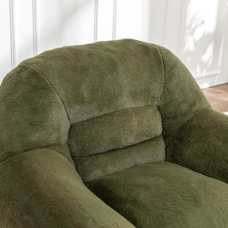 Fauteuil à billes avec support pour le dos Comfy Lazy, Imitation fourrure verte