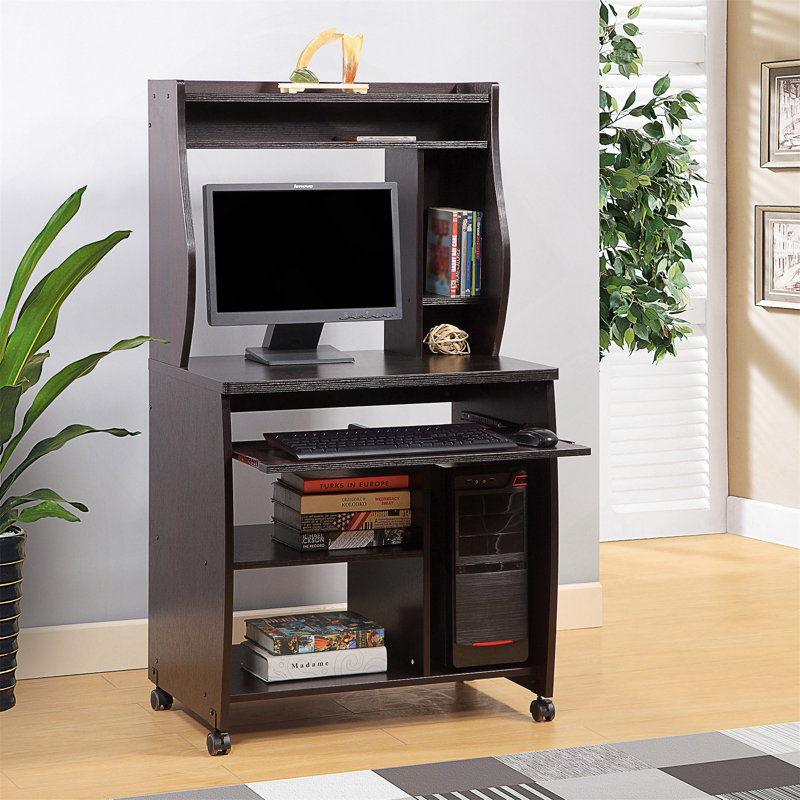 Microwave Cart Computer Cart Utility Cart With Hutch Shelves Spice Rack Mobile On Locking Castors, Espresso