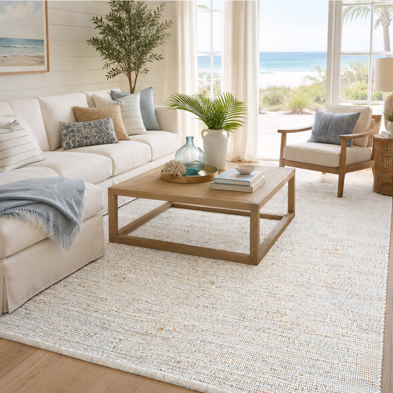 Aleksei Jute Area Rug, Rectangle 6' x 9', Coastal Blue