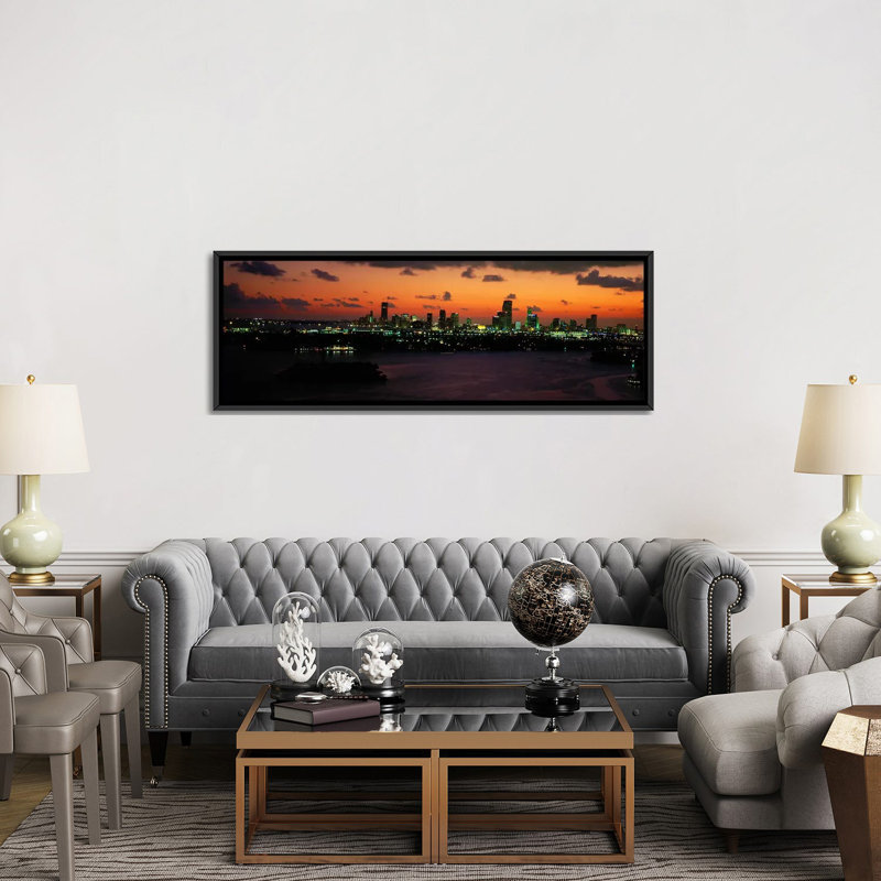 «Miami, Florida», reproduction de photo sur toile, H 20 po x l 60 po x P 1,5 po, Toile avec cadre noir