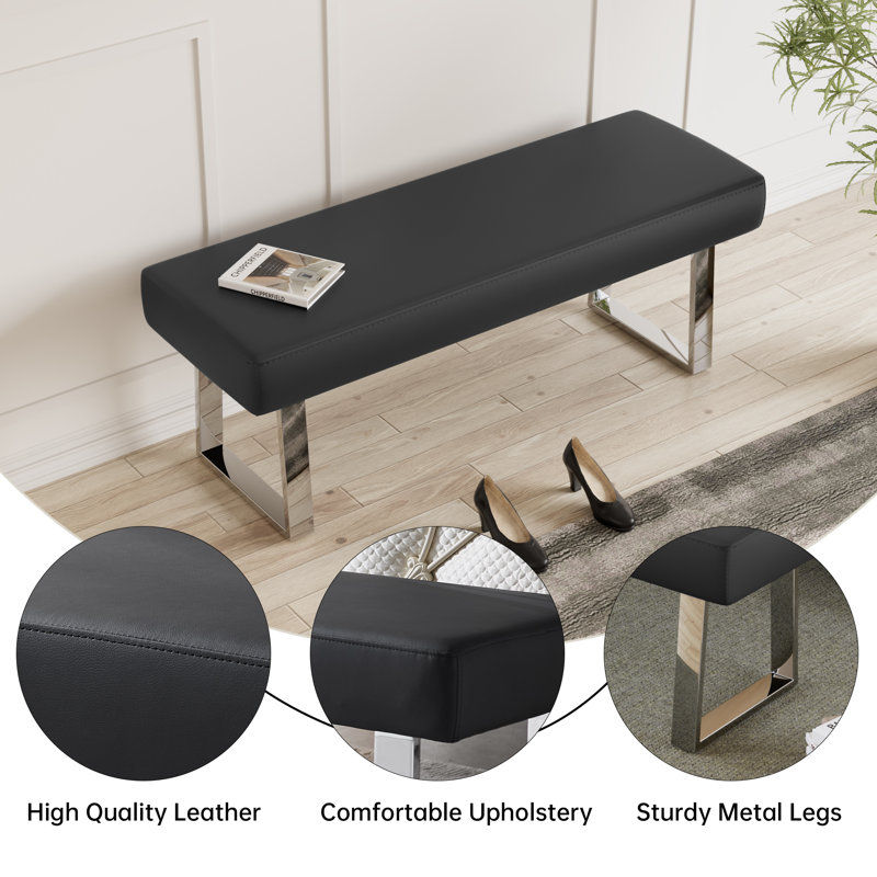 Faux Leather Upholstered Bench, Black