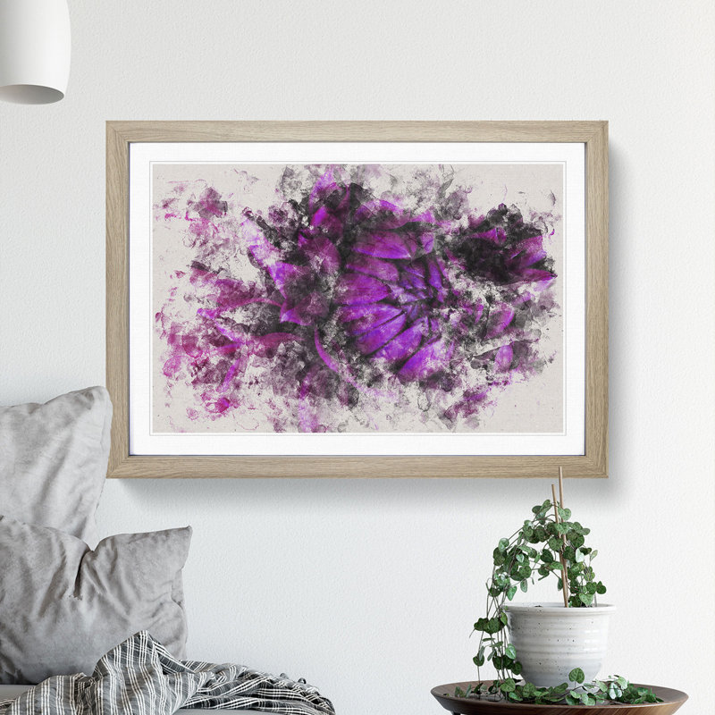 Purple Flower Vol.1 - Single Picture Frame Print on Wood, 48cm H x 65cm W x 2cm D, Oak Framed