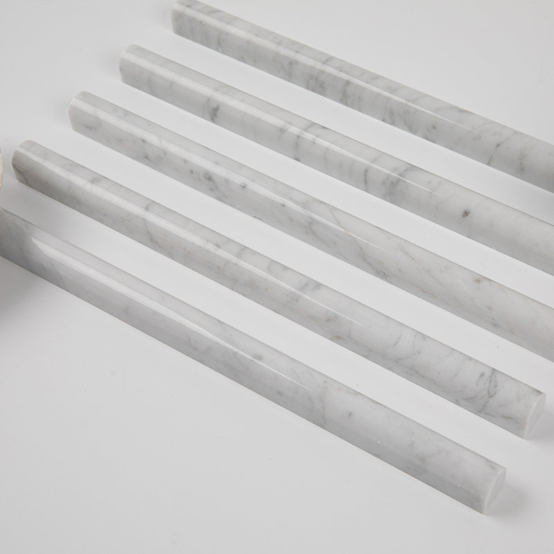 Doublure de crayon en marbre blanc Adolif Carrara, bord de tuile bullnose polie 3/4 po x 12 po, 15 pièces