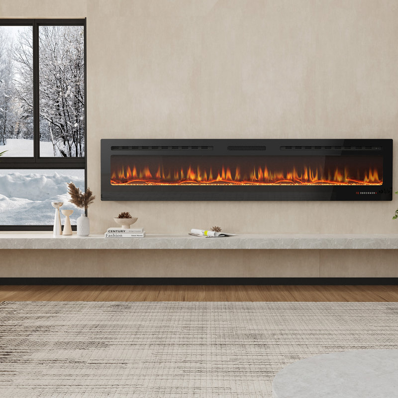 80'' Electric Ultra-thin 750/1500w Fireplace Recessed And Wall Mounted With App & Remote Control, 80" W