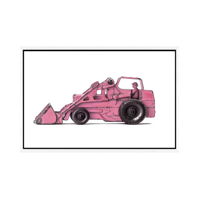 Tractor White Pink - Print on Canvas, 66.04 cm H x 45.72 cm W, White Framed