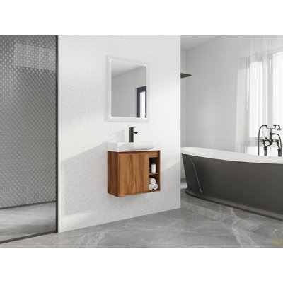 Meuble-lavabo mural 24 po avec lavabo en céramique blanche et porte à fermeture en douceur