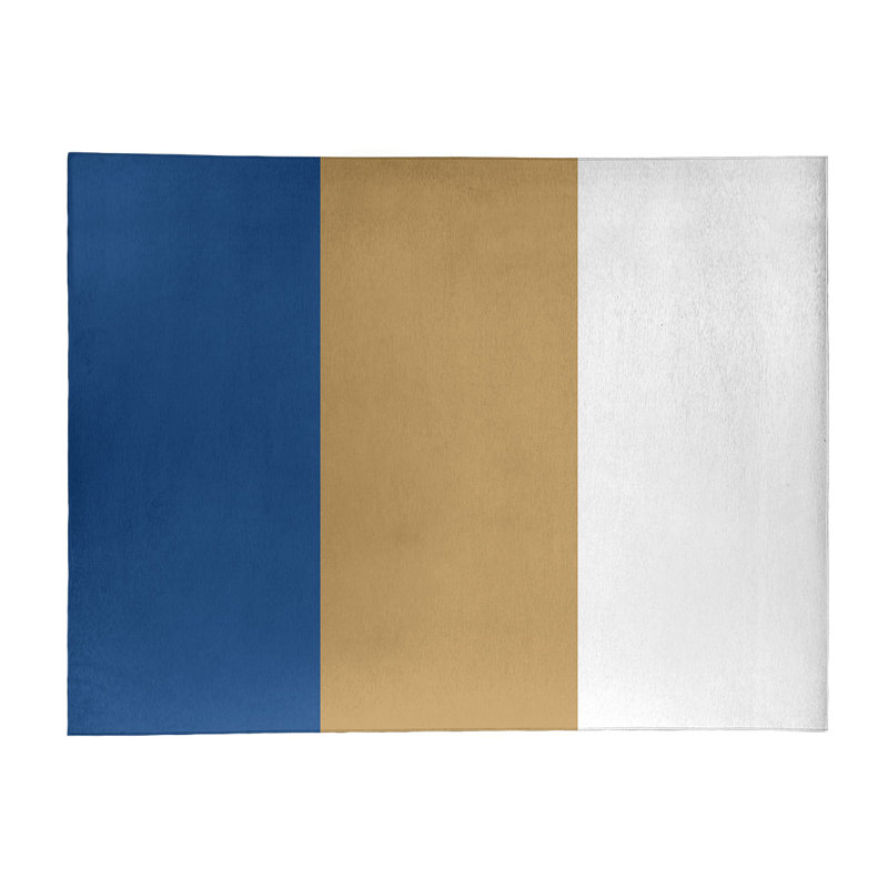 Tapis bleu royal rayé/doré/zone blanche Kansas, Rectangle 8 pi x 10 pi