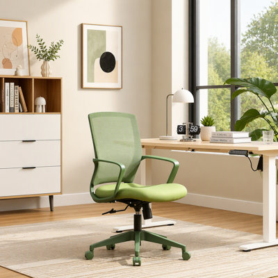 Chaise de bureau colorée 350LBS, pour bureau à domicile, dossier en maille, siège confortable, accoudoirs fixes, pivotante, réglable en hauteur (verte)