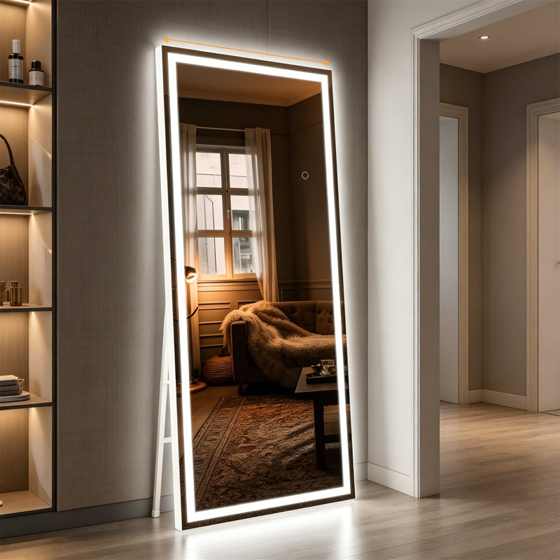 Full Body Mirror, LED Full-Length Mirror - Floor Standing And Wall Mounted Vanity Mirror With Adjustable Light, 71" x 24"