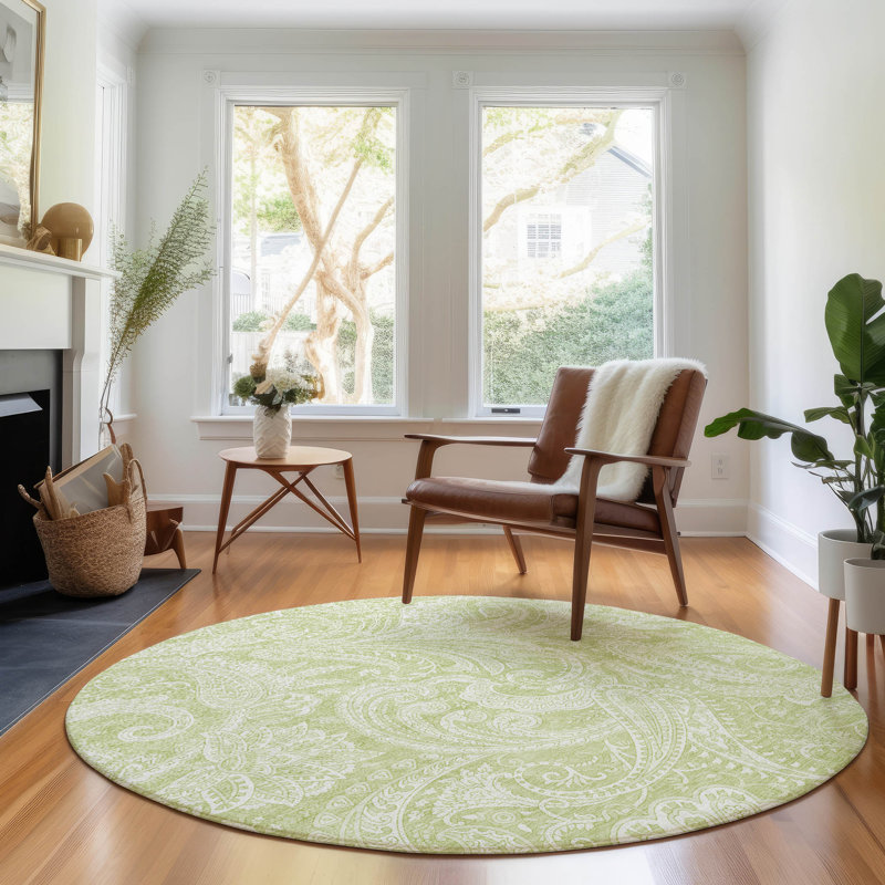 Premium Machine Washable Antonelli Aloe Rug, Round 8'