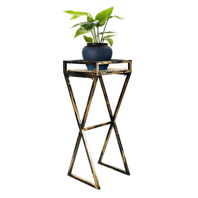 Support pour plante en métal 35,5 po avec pierre grise - pieds noir / or, poids de 13,63 lb, aspect rustique, plateforme de L 12,25 po x l