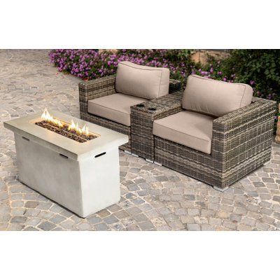 LSI Fully Assembled 2 Person Seating Group With Sunbrella Cushions And Rectangle Concrete Firepit
