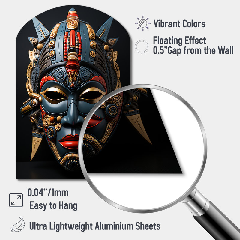 «African Masked Splendor I», art mural africain asymétrique, reproduction de sculpture murale en métal, H 43 po x l 33 po