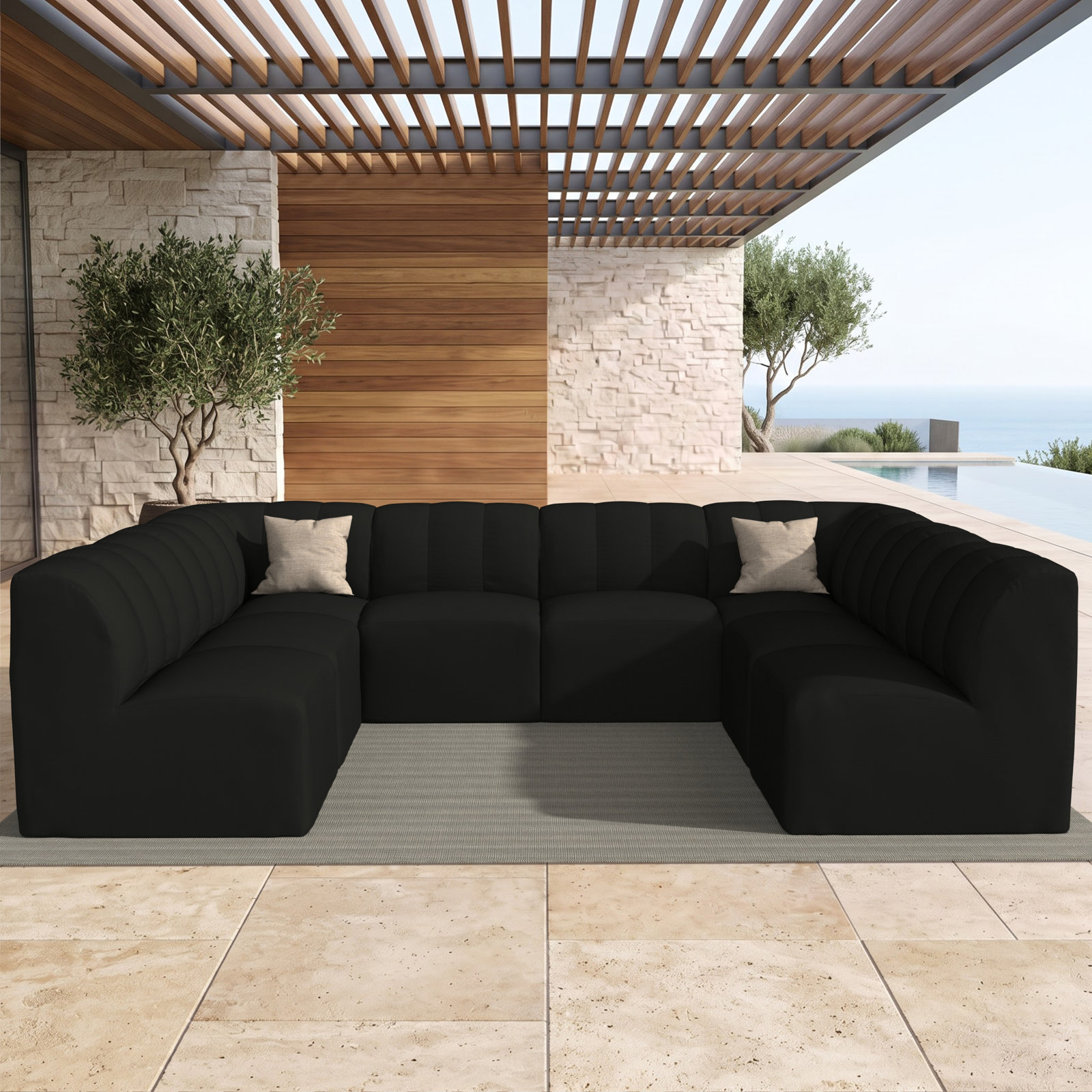 Praia 6-Person Sunbrella® Patio Seating Group, Canvas Black Sunbrella® Canvas