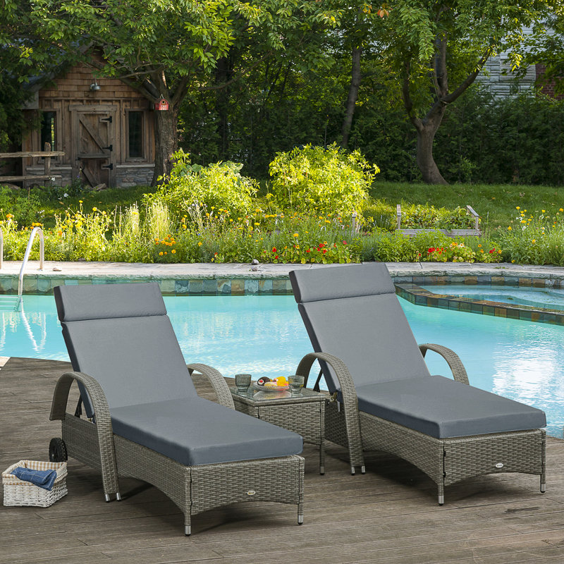 Outsunny Set of 2 Sun Lounger Cushions with Ties, Dark Grey