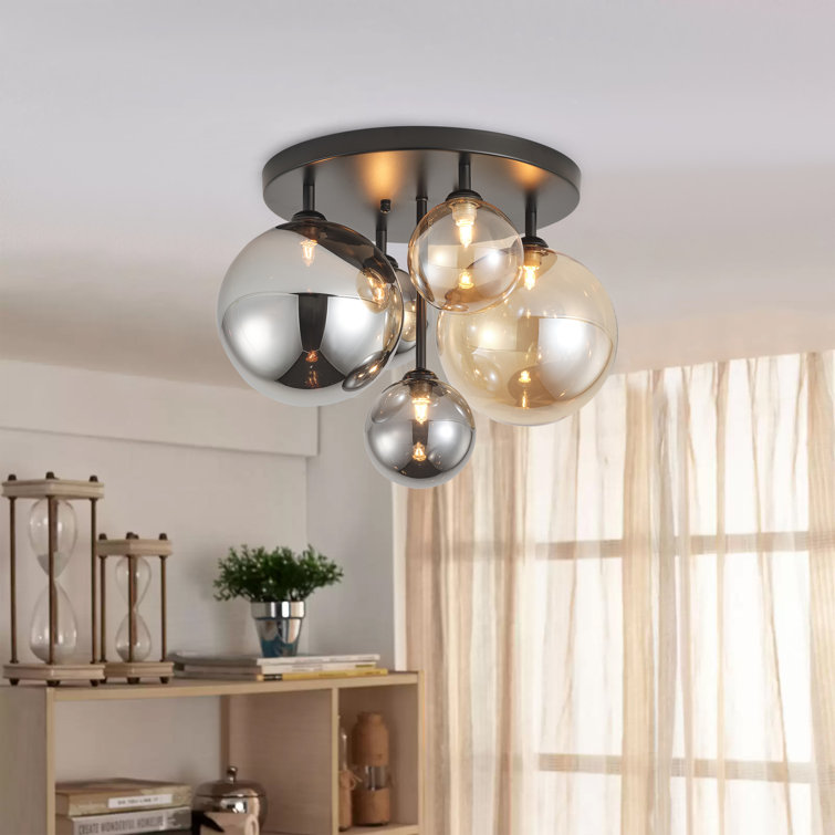 Bertina 5-Light Modern Globe Glass Shade Dimmable Semi Flush Mount Light
