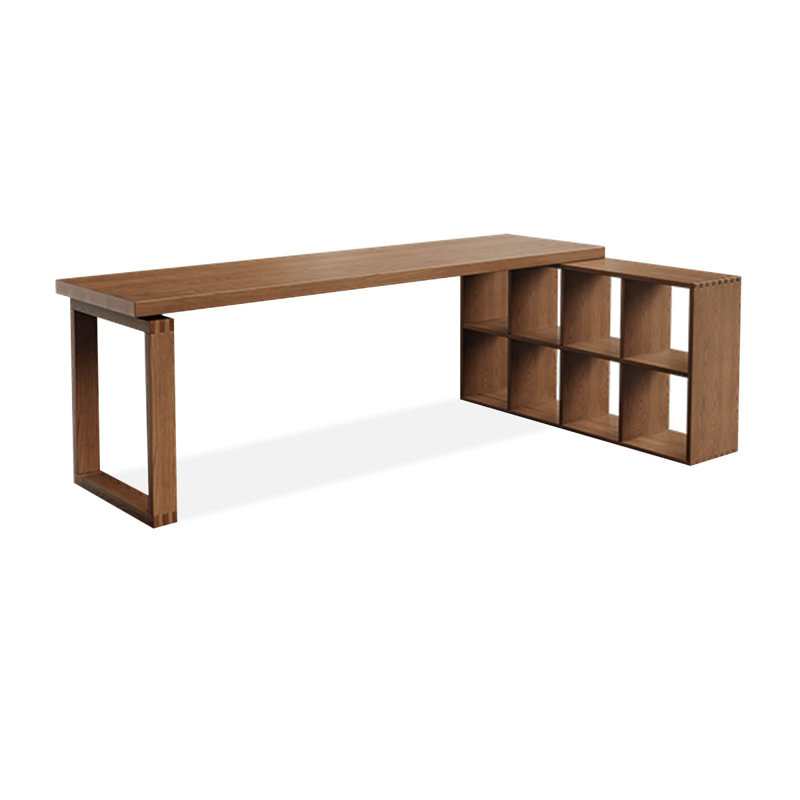 Light walnut L-Shaped Solid Wood desk, 29.53" H x 70.87" W x 23.62" D