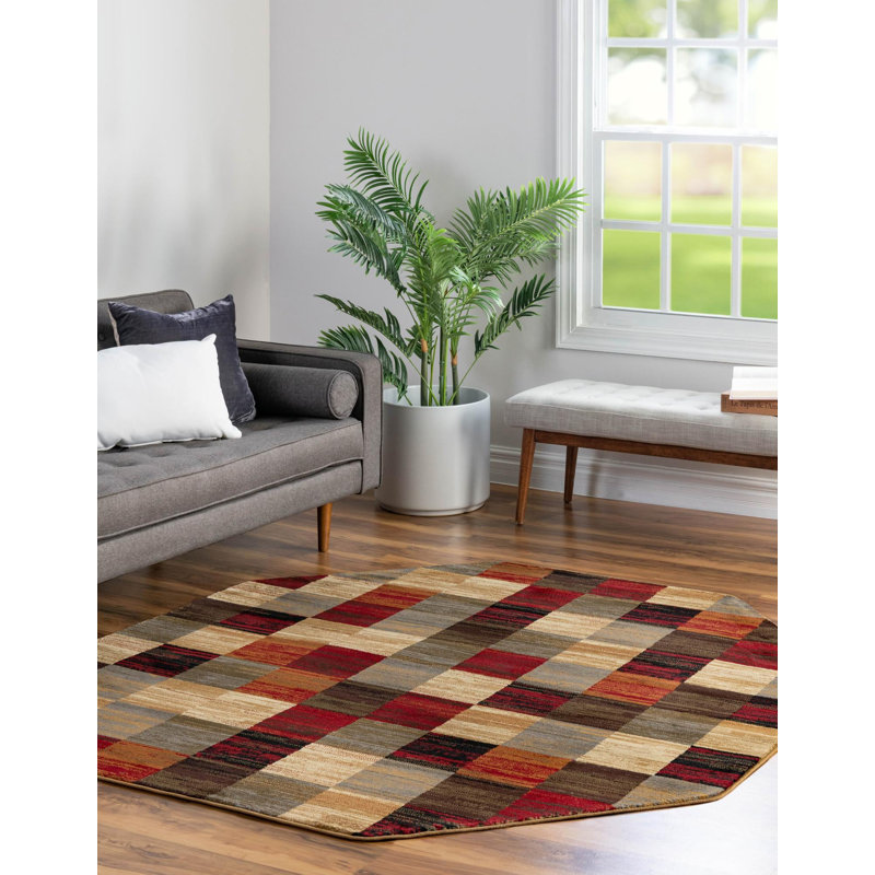 Adetomiwa Performance Abstract Indoor Rug, Octagon 6'1" x 6'1"