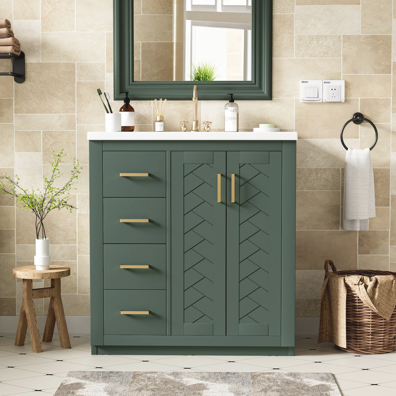 Armoire de rangement en bois massif, Vert, Doré