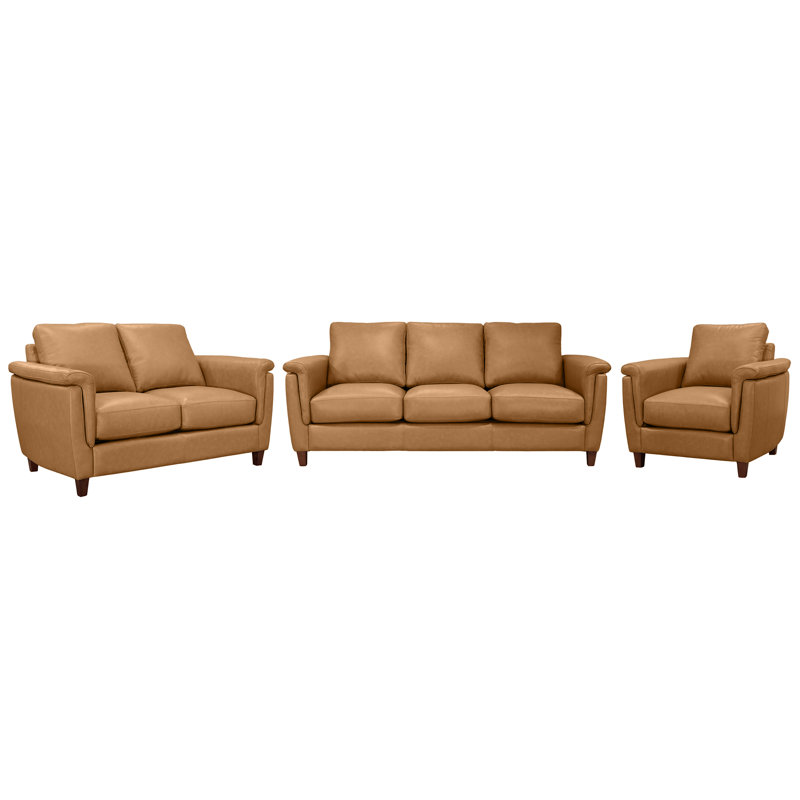 Ensemble de salon en cuir véritable Rambrij, Sofa, Loveseat and Chair, Caramel