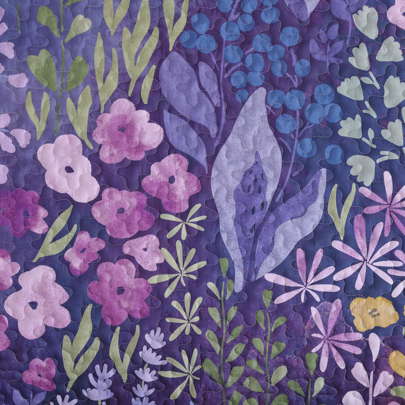 Ensemble de courtepointe 3 pièces à motif floral en microfibre douce et légère toutes saisons, Mauve foncé