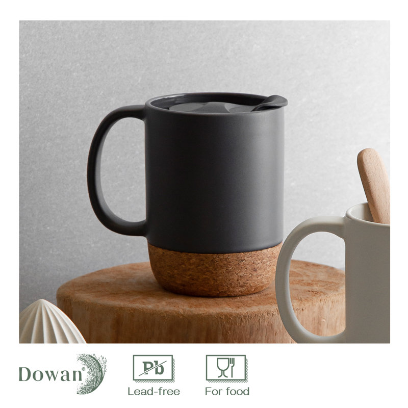 Ensemble de grandes tasses en céramique 15 pièces avec base en liège Dowan, Gris