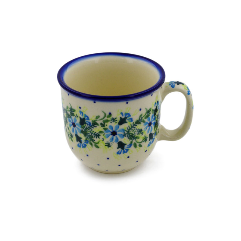 Handmade Stoneware Coffee Mug, Blue Wreath